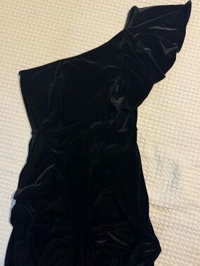 One-Shoulder Black Velvet Jumpsuit